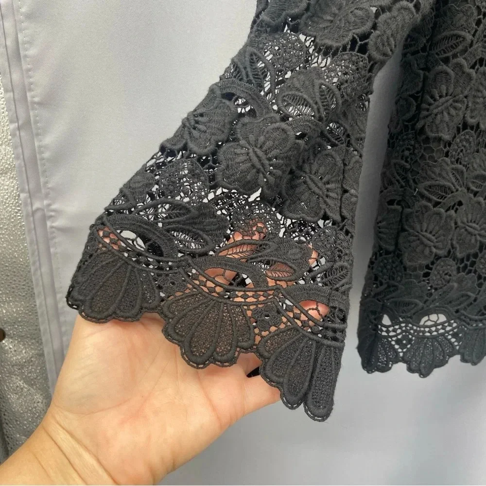 Rebecca‎ Minkoff black lace crochet top Rayna cropped blouse Size Small